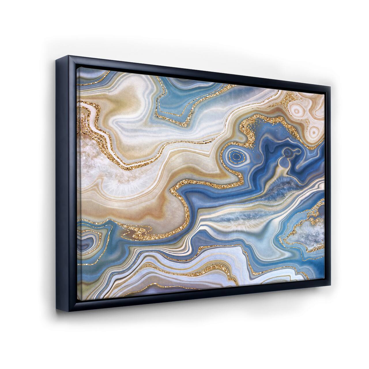 Designart - Ocean Blue Golden Jasper Agate II - Modern Canvas Wall Art Print in Black Frame